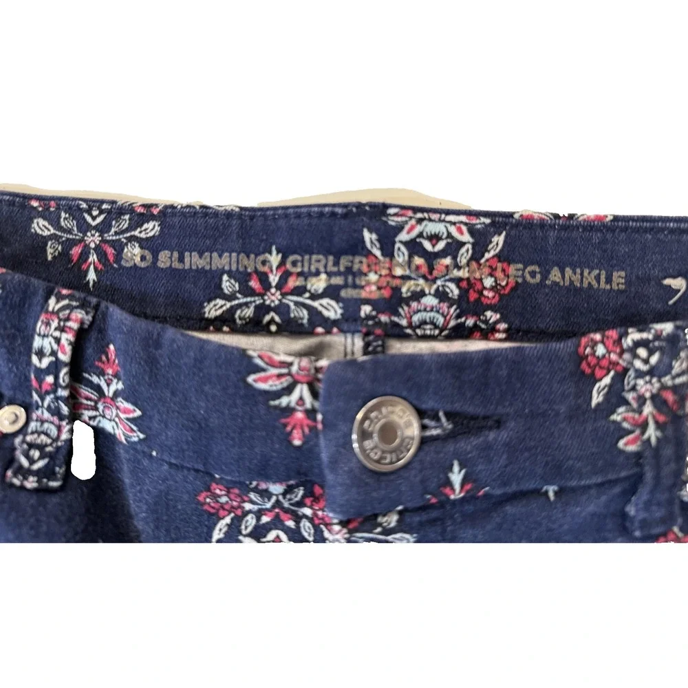 Chico's Floral Print Jeans Womens 28 Navy‎ So Slimming Girlfriend Ankle Boho
